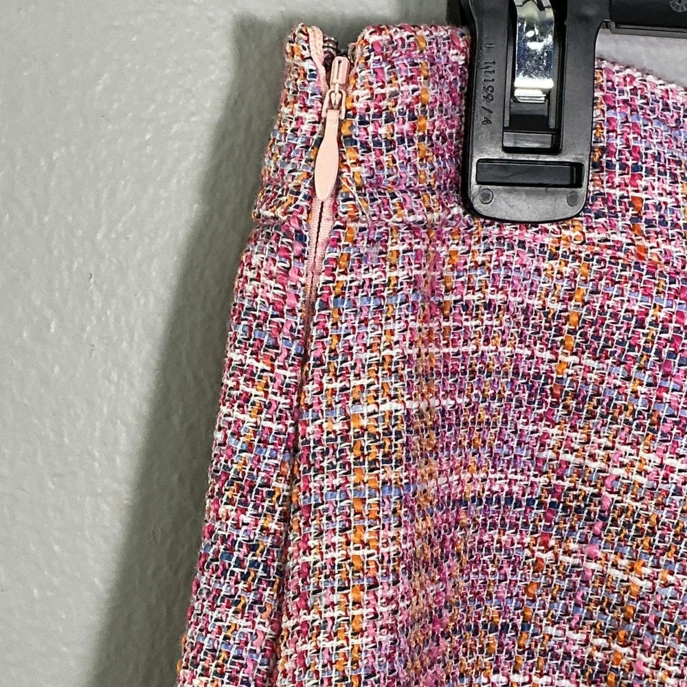 LOFT Petites Pink Multi Color Tweed Mini Skirt Size 12P Side Zip A-Line